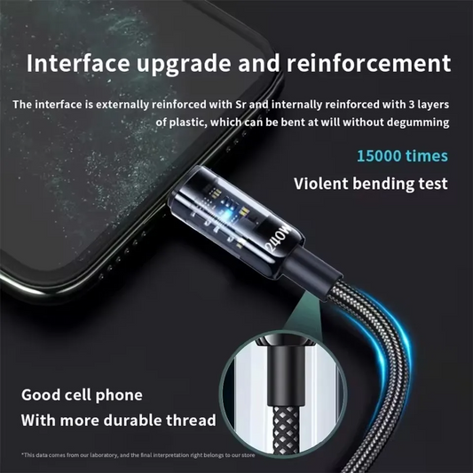 Nylon USB Type C Super Fast Charging Cable For Samsung Xiaomi Huawei Honor LED Digital Display USB C Charger Data Cord
