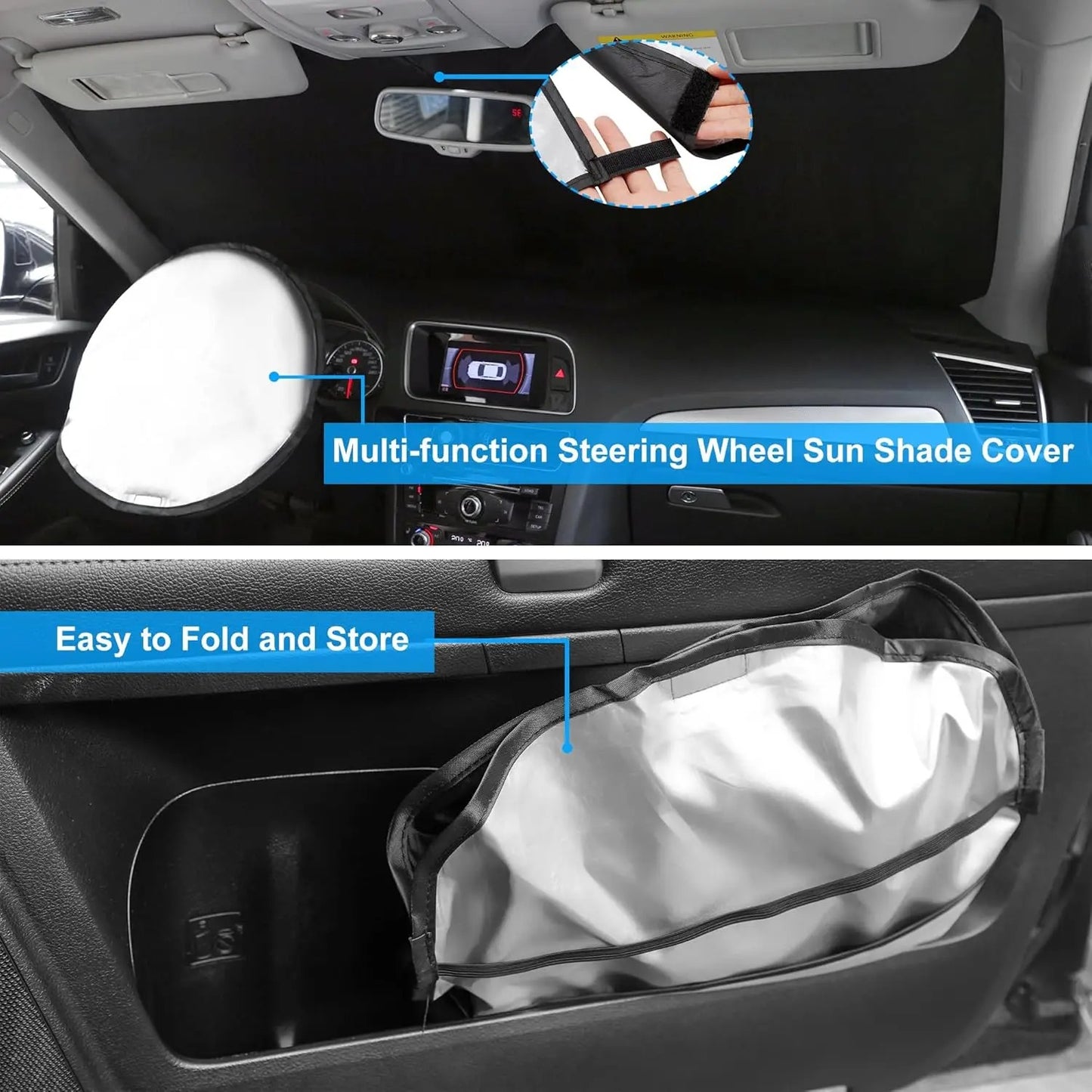 Car Sunshade Front Windshield Titanium Silver Thickened Shade Cover Foldable Sun Shade Car Interior UV Protection Accessories