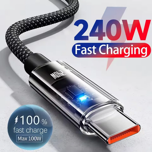 Nylon USB Type C Super Fast Charging Cable For Samsung Xiaomi Huawei Honor LED Digital Display USB C Charger Data Cord
