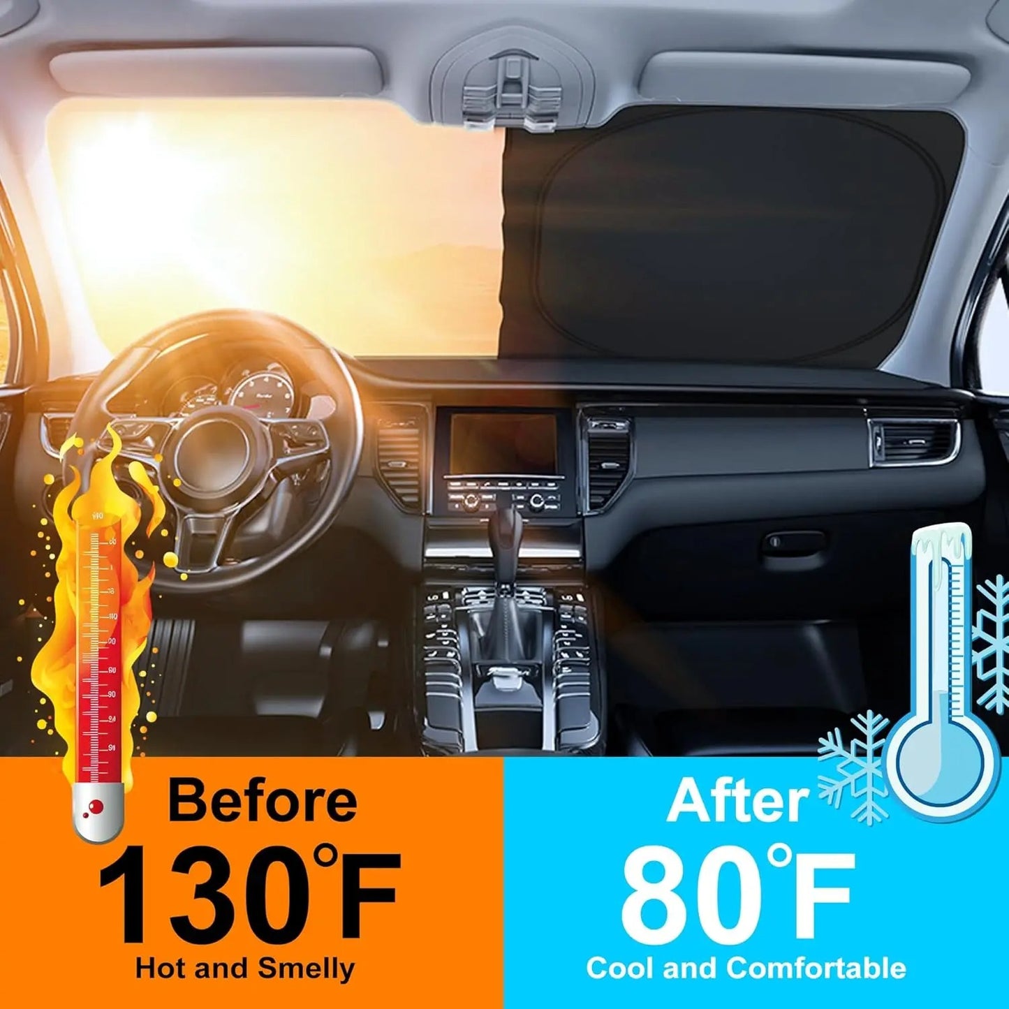 Car Sunshade Front Windshield Titanium Silver Thickened Shade Cover Foldable Sun Shade Car Interior UV Protection Accessories