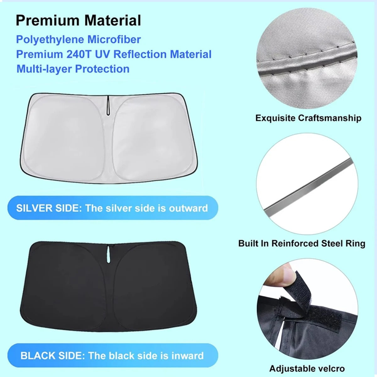 Car Sunshade Front Windshield Titanium Silver Thickened Shade Cover Foldable Sun Shade Car Interior UV Protection Accessories